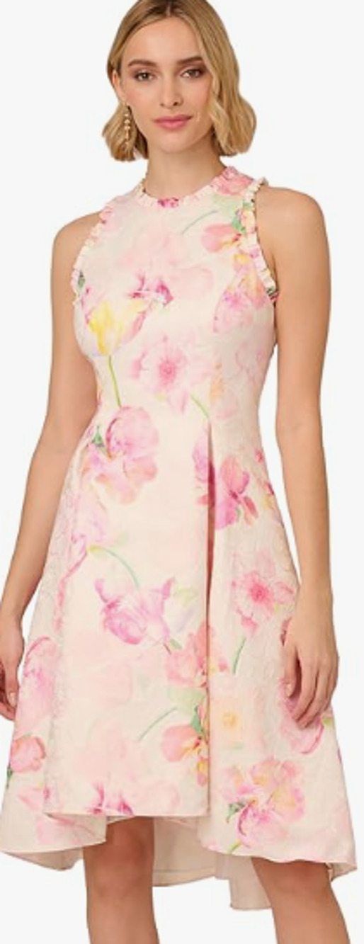 Adrianna Papell floral jacquard ruffle-trim dress size 6